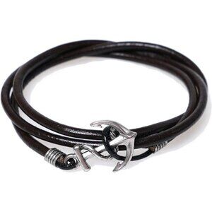 Handmade Genuine Leather Wrap Bracelet for Mens - Metal Anchor Hook Mens